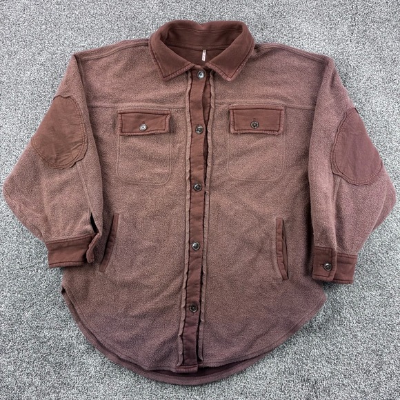 Free People Jackets & Blazers - Free People Ruby Jacket Women's Medium Brown Button Fleece Shacket Oversized